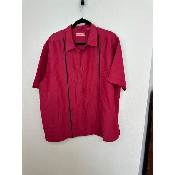 Havanera Mens Red Black Shirt XX-Large short sleeve‎ button up viscose collared - Picture 1 of 6
